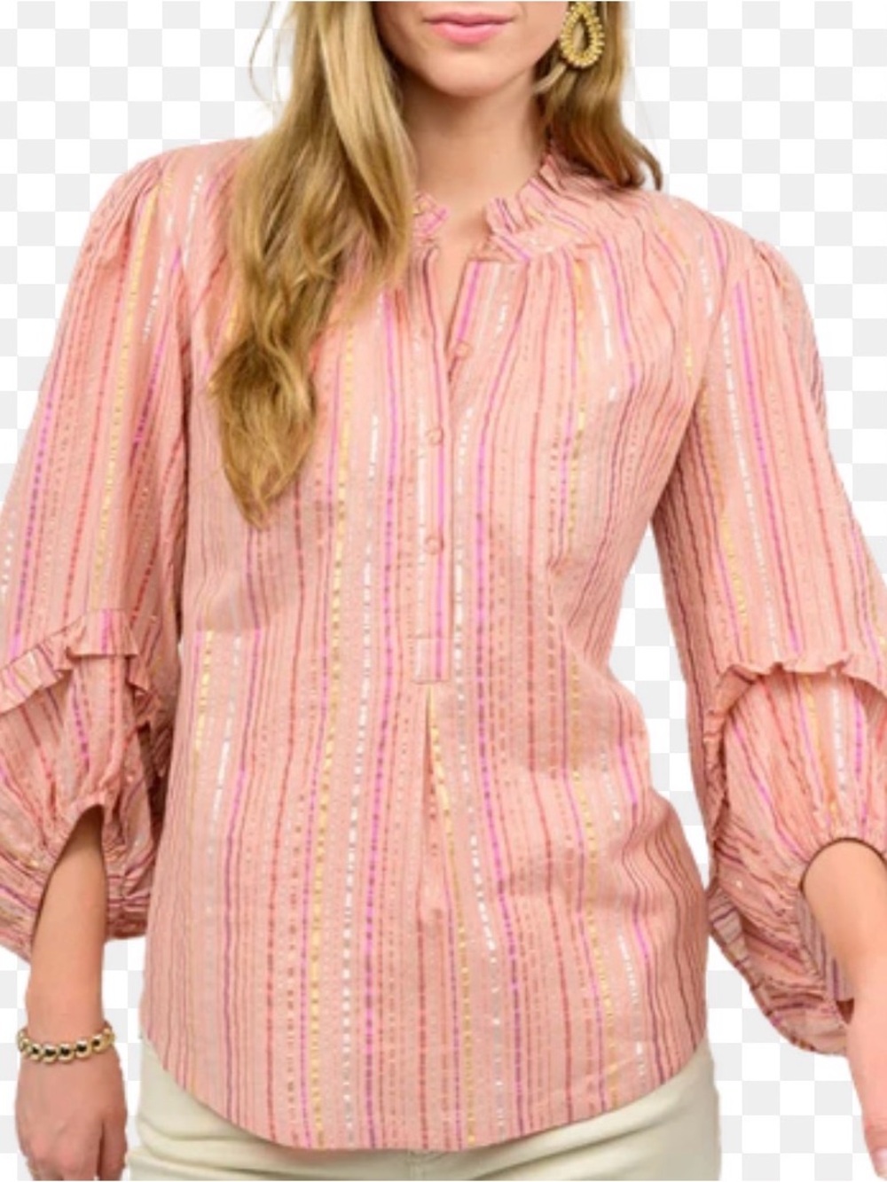 IVY JANE METALLIC STRIPED TOP IN ROSE